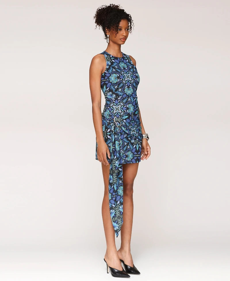 Avec Les Filles Women's Printed Asymmetric-Drape Sleeveless Mini Dress