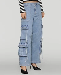 Avec Les Filles Women's Multi Pocket Wide-Leg Cargo Jeans