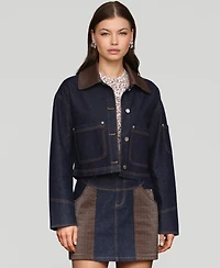 Avec Les Filles Women's Faux-Collar Crop Trucker Jacket