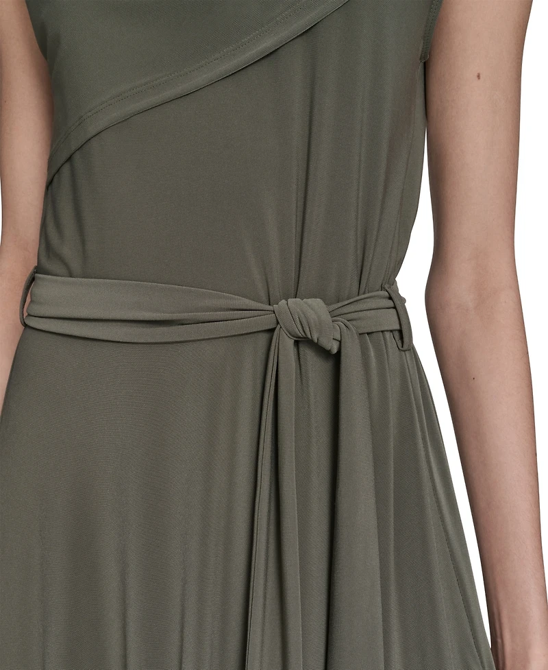 Halston Women's Jersey Mock-Neck Draped Midi Dress