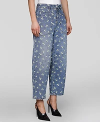 Avec Les Filles Women's Embroidered Barrel-Leg Jeans