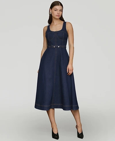 Avec Les Filles Women's Bustier Circle-Skirt Midi Dress