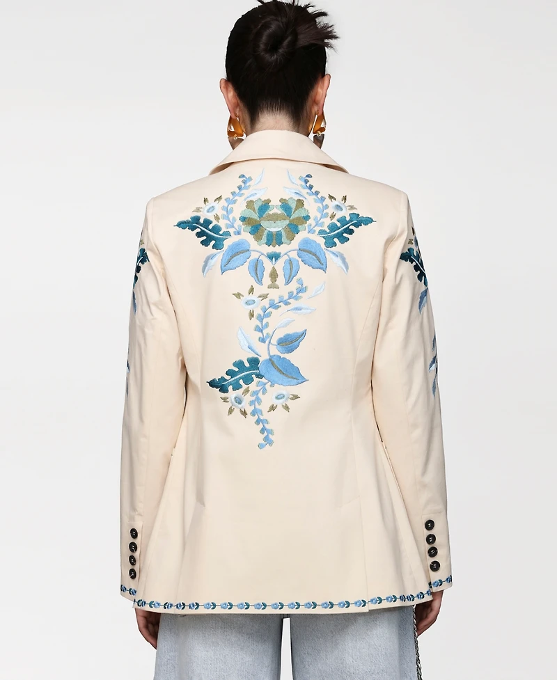 Avec Les Filles Women's Embroidered Double-Breasted Blazer