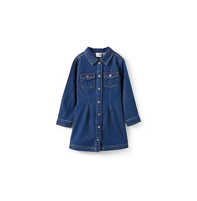 Cotton On Little Girls Sasha Long Sleeve Denim Shirt Dress