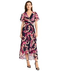 Maggy London Women's Printed V-Neck Midi Fit & Flare Dress
