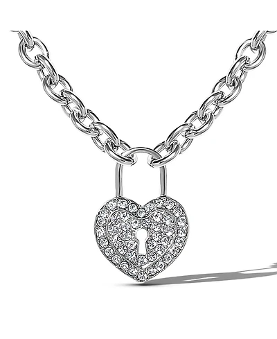 Jessica Simpson Silver-Tone Pave Crystal Heart Lock Necklace