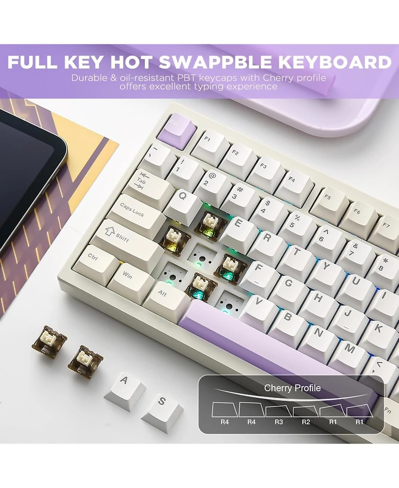 Yunzii AL80 Wireless Mechanical Keyboard,Full Aluminum Cnc, Smart Lcd Display,Hot Swappable Gasket Mount 75% Layout (Beige