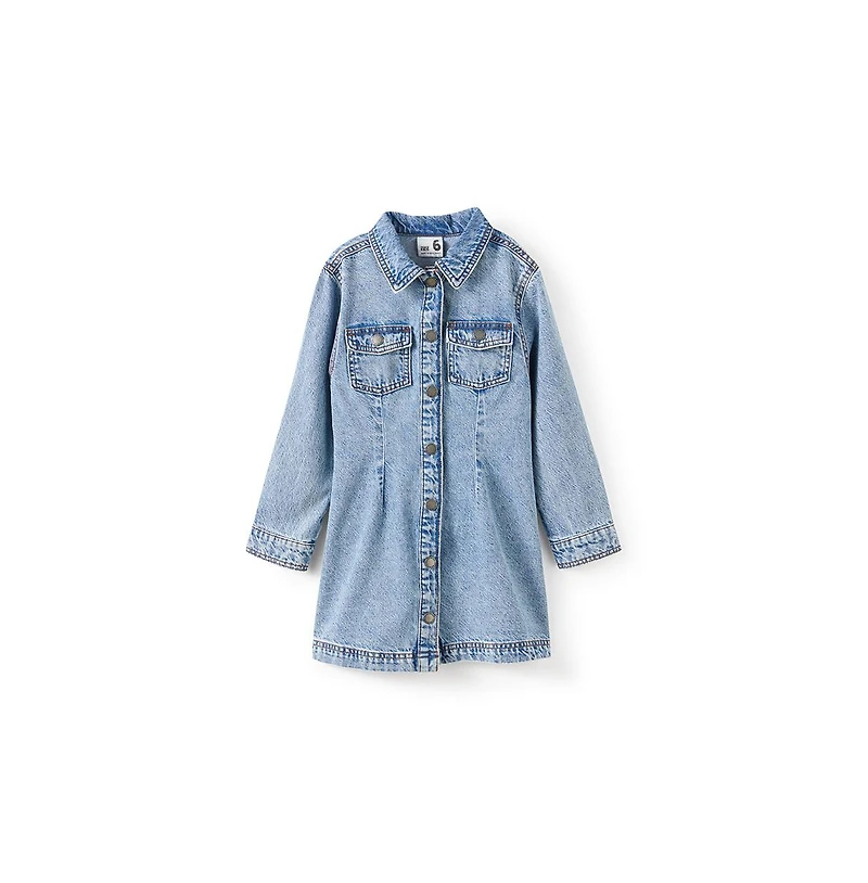 Cotton On Little Girls Little/Big Sasha Long Sleeve Denim Shirt Dress