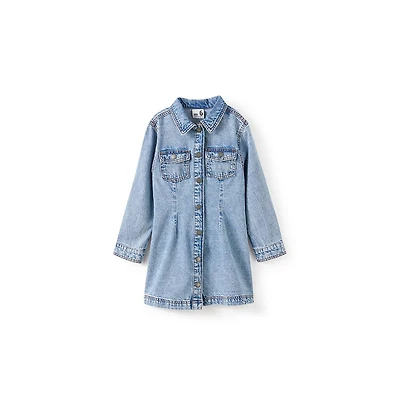 Cotton On Little Girls Little/Big Sasha Long Sleeve Denim Shirt Dress