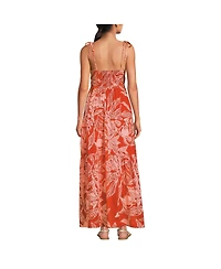 Lands' End Women's Cotton Voile Vneck Tie Strap Maxi Dress