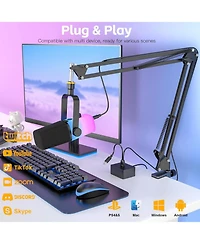 ZealSound Usb Gaming Microphone Pc Mic w/ Rgb for Streaming, Podcast, Vocal Recording, Asmr, Noise Cancellation, Mute Button, Gain Knob, Desktop Arm