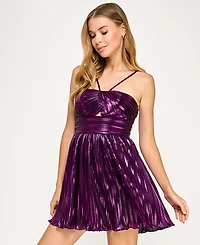 City Studios Juniors' Foil Pleated Mini Dress