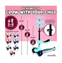 3-Wheel Foldable Kids Scooter with Led Wheel Lights, Foldable Seat & Lean-to-Steer Technology – Child Toy Scooter (Turquoise Blue)