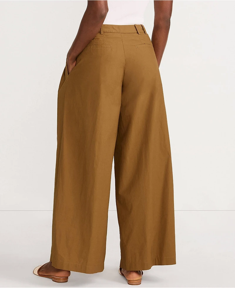 Lands' End Women's Tall Poplin Mid Rise Pleated Slouchy Pants
