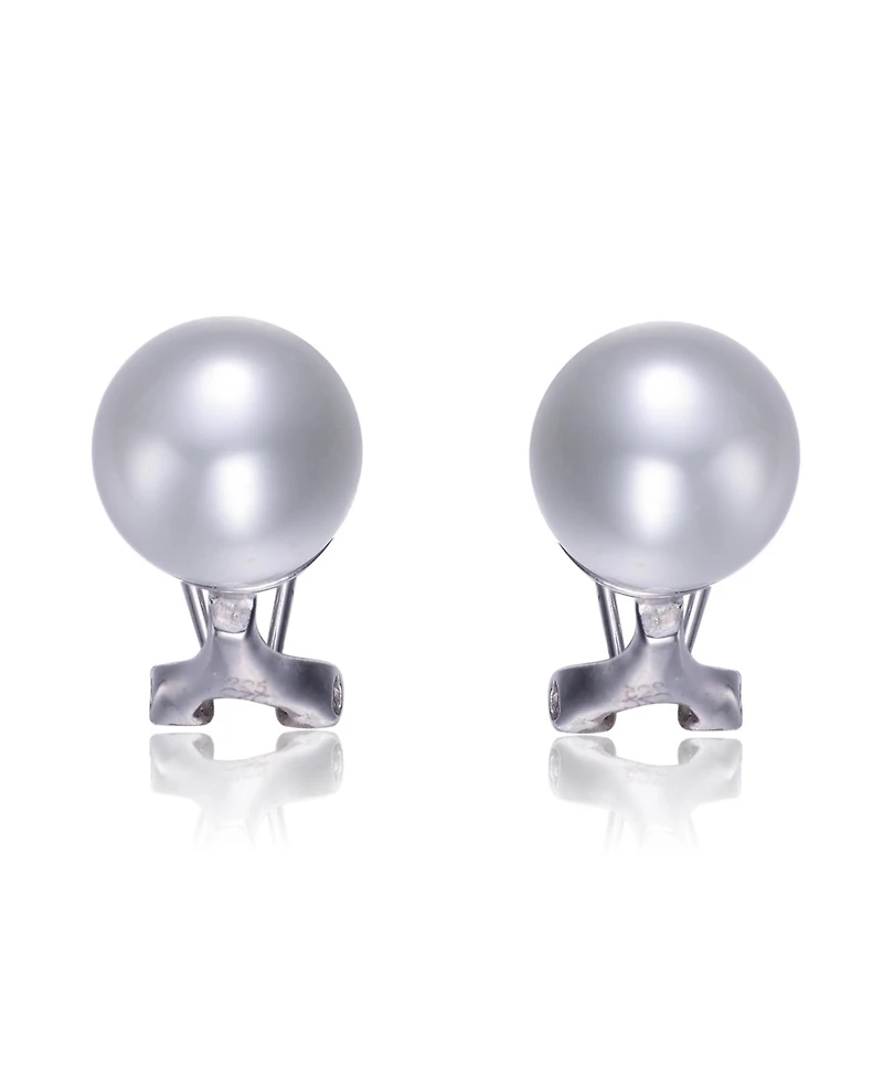 Genevive Sterling Silver White Gold Plating with White Pearl Omega Earrings