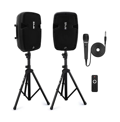 Pyle 350W Powered Bluetooth Pa Speaker Kit – Active & Passive Speakers, Mic, Stands, Remote, MP3/Usb/Sd/Aux Inputs – Plug & Play (PPHP84
