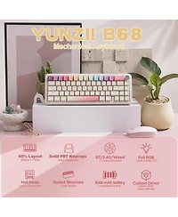 Yunzii B68 Wireless Mechanical Keyboard,Tri-Mode BT5.0/2.4GHz/Usb-c,Cute Pbt Keycaps,Hot Swappable Creamy Typing Gasket (Cocoa Cream V2 Switch)