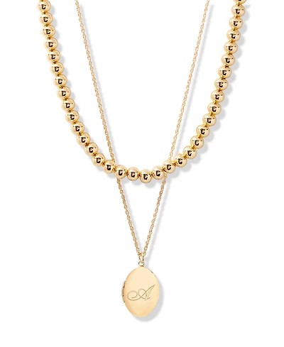 brook & york Gold Plated Isla Initial Oval Locket Layering Necklace Set