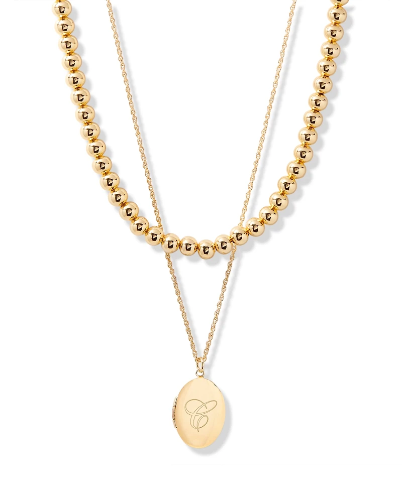 brook & york Gold Plated Isla Initial Oval Locket Layering Necklace Set