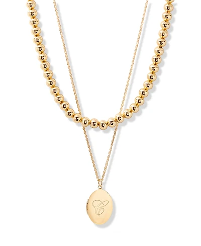 brook & york Gold Plated Isla Initial Oval Locket Layering Necklace Set