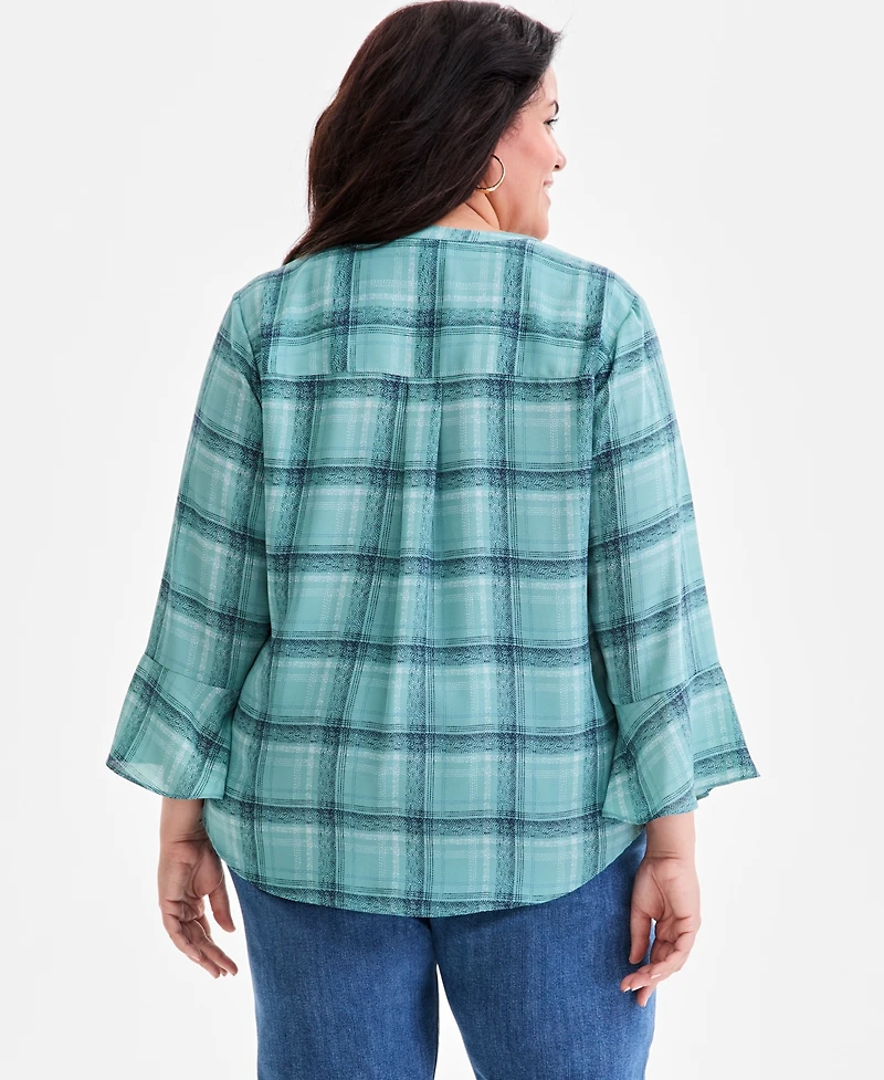 Style & Co Plus Size Printed Pintucked Top, Macy's Exclusive