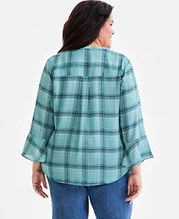 Style & Co Plus Size Printed Pintucked Top, Macy's Exclusive
