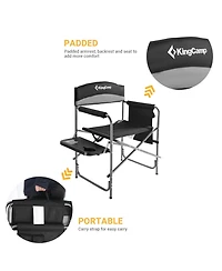 KingCamp Padded Outdoor Folding Chair with Table & Pockets, Black/Grey (2 Pack)