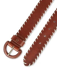 Cole Haan Women's Leather Covered Buckle Stitched Edge Belt