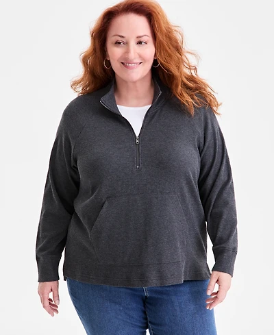 Style & Co Plus Waffle-Knit Half-Zip Top, Macy's Exclusive