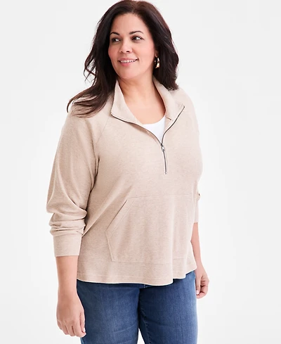 Style & Co Plus Size Waffle-Knit Half-Zip Top, Macy's Exclusive