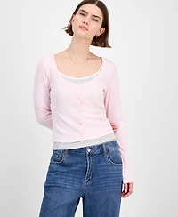 Hippie Rose Juniors' Waffle-Knit Tank Top & Cardigan Set