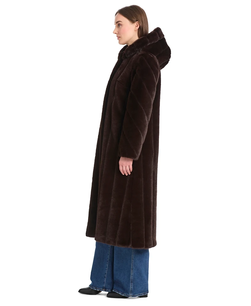 Jones New York Women's Hooded Faux-Fur Coat