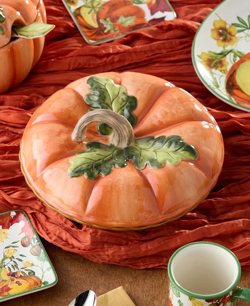 Certified International Harvest Fields 3-d Pumpkin Covered Pie Carrier