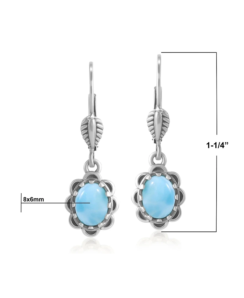 American West Jewelry Sterling Silver Larimar Concha Lever Back Dangle Earrings