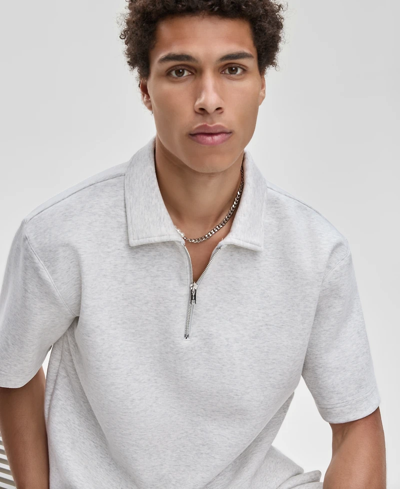 Mode of One Men's Relaxed-Fit Heathered Quarter-Zip Scuba Polo Shirt, Macy's Exclusive