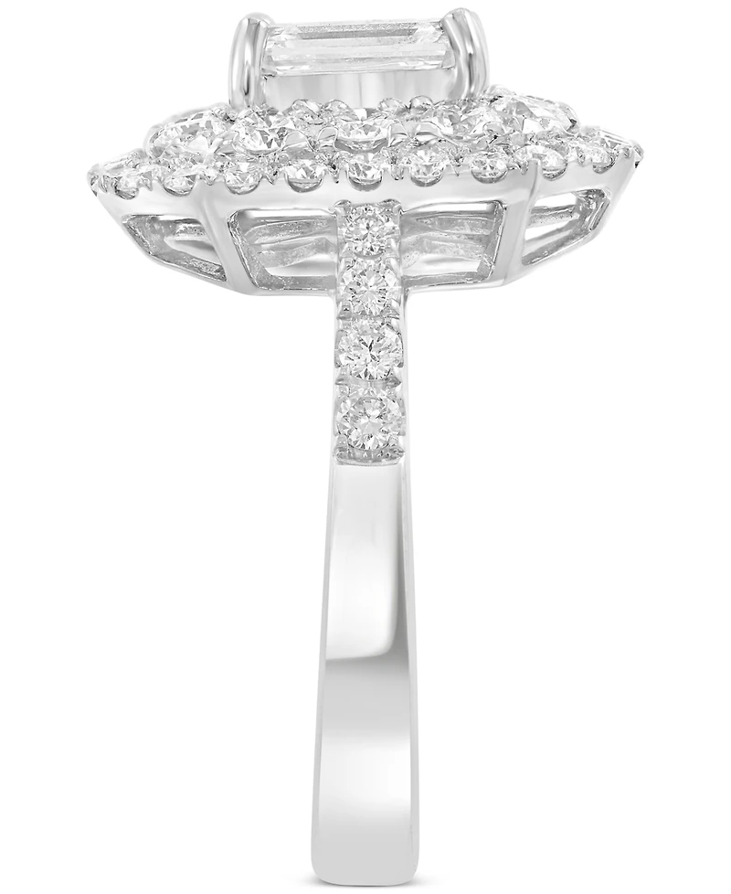 Effy Lab Grown Diamond Emerald- & Round-Cut Halo Ring (2-1/5 ct. t.w.) in 14k White Gold