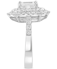 Effy Lab Grown Diamond Emerald- & Round-Cut Halo Ring (2-1/5 ct. t.w.) in 14k White Gold