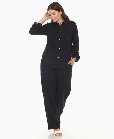 White Mark Women's Long Sleeve Button Down Cotton Gauze Set