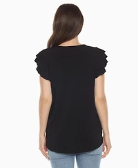 White Mark Women's Ruffle Sleeve Solid Top
