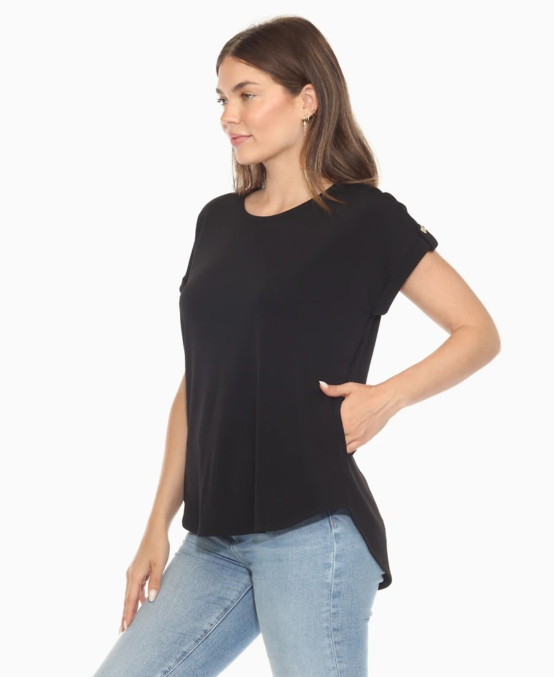 White Mark Women's Folded Short Sleeve Solid Top