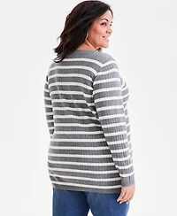 Style & Co Plus Legacy Stripe Long-Sleeve Sweater, Macy's Exclusive