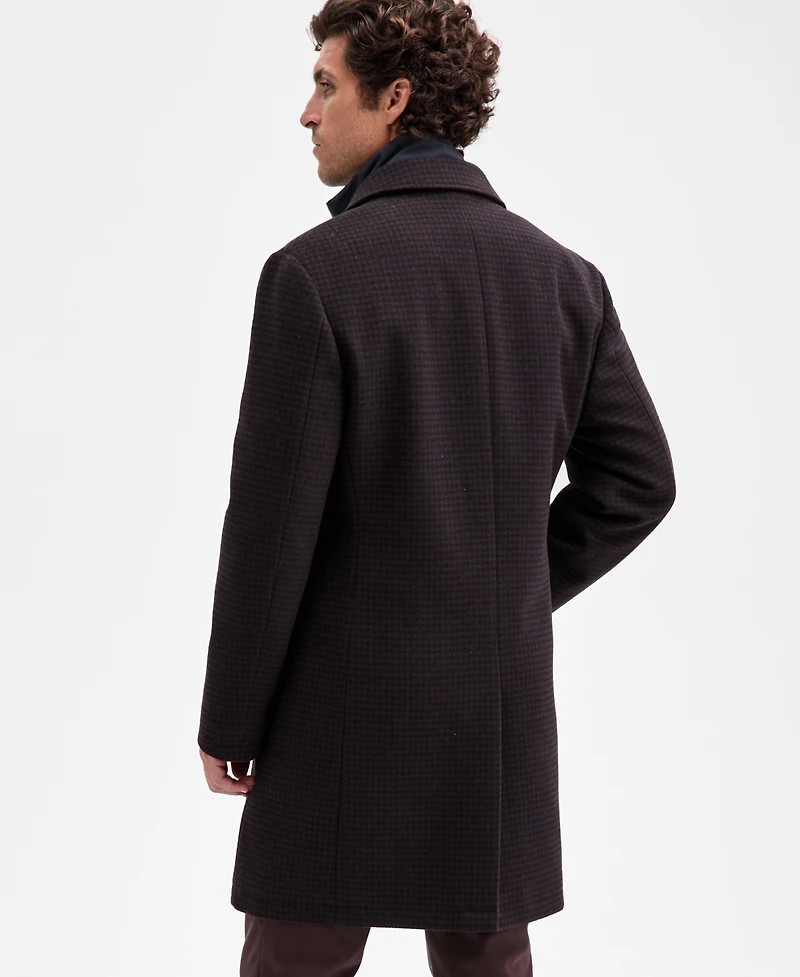 Ted by Baker Men's Classic-Fit Brown Navy Houndstooth Check Overcoat