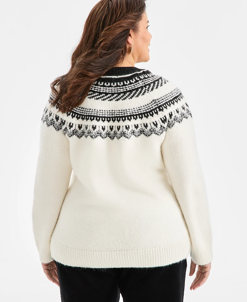 Style & Co Plus Size Fair Isle Crewneck Pullover Sweater, Macy's Exclusive