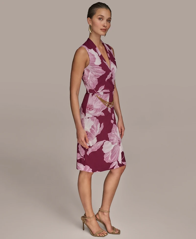 Donna Karan New York Women's Jersey Printed Chain-Belt Sheath Dress