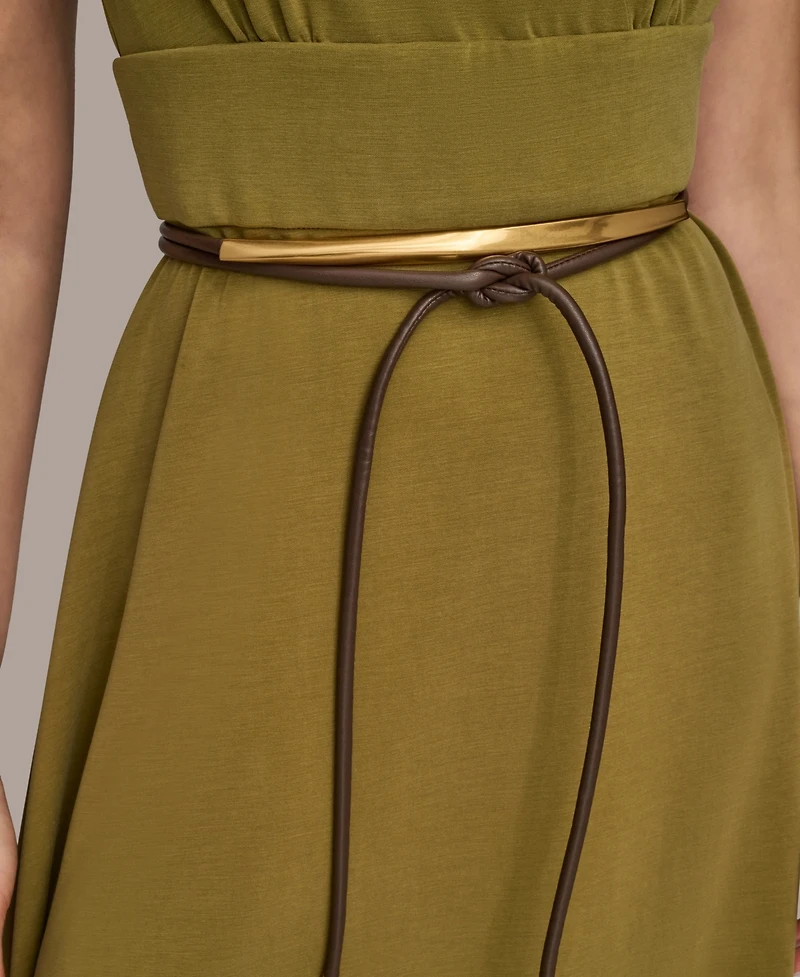 Donna Karan New York Women's Surplice Belted High-Low A-Line Dress