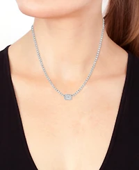 Effy Lab Grown Diamond Emerald- & Round-Cut Halo18" Collar Necklace (2-7/8 ct. t.w.) in 14k White Gold