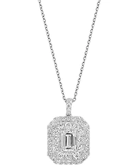Effy Lab Grown Diamond Emerald- & Round-Cut Pendant Necklace (2-1/8 ct. t.w.) in 14k White Gold, 17" + 1" extender