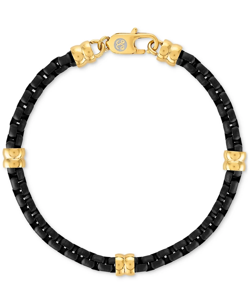 Esquire Men's Jewelry Box Link Chain Bracelet in Black & Gold-Tone Ion Plated Stainless Steel, Exclusively at Macy's