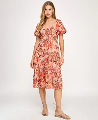 City Studios Juniors' Printed Lace-Up Front Midi Dress