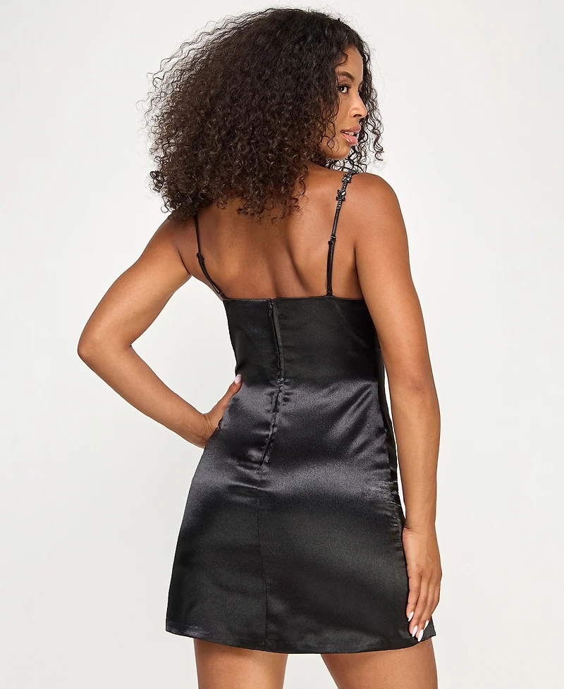 Seni & Cade Juniors' Rhinestone-Trim Satin A-Line Dress